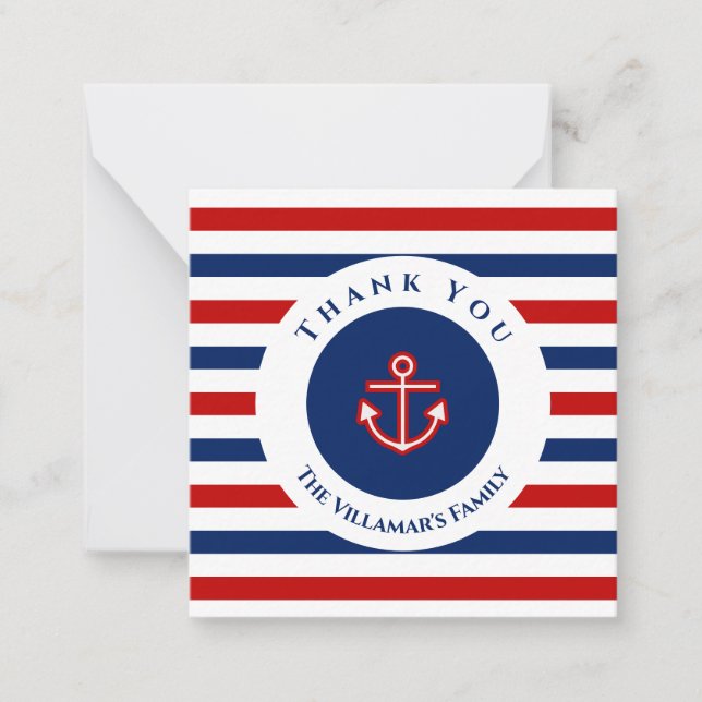 Nautic Marine Navy Blaue weiße Streifen Mitteilungskarte (Vorderseite)