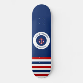 Nautic Marine Navy Blaue weiße Streifen Skateboard