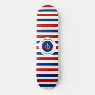 Nautic Marine Navy Blaue weiße Streifen Skateboard