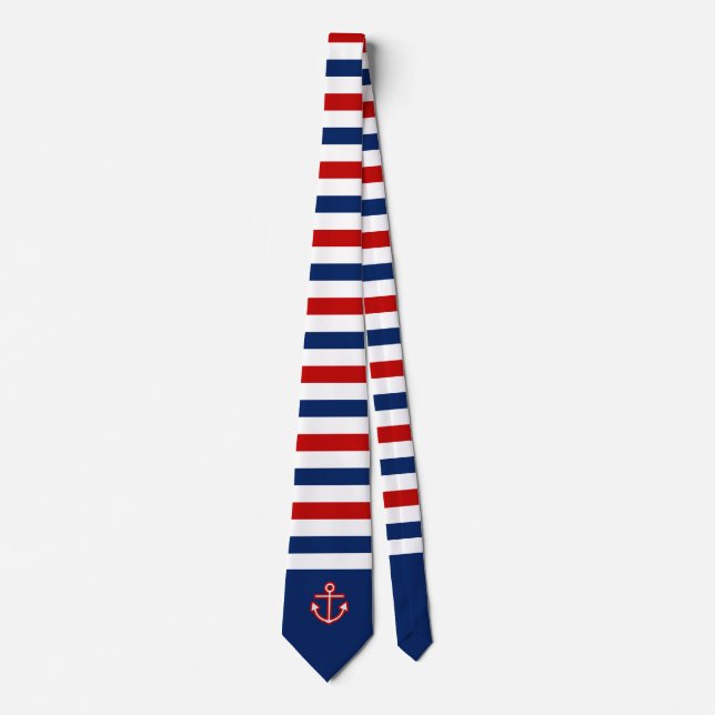 Nautic Marine Navy White Anchor Design Neck Tie Krawatte (Vorderseite)