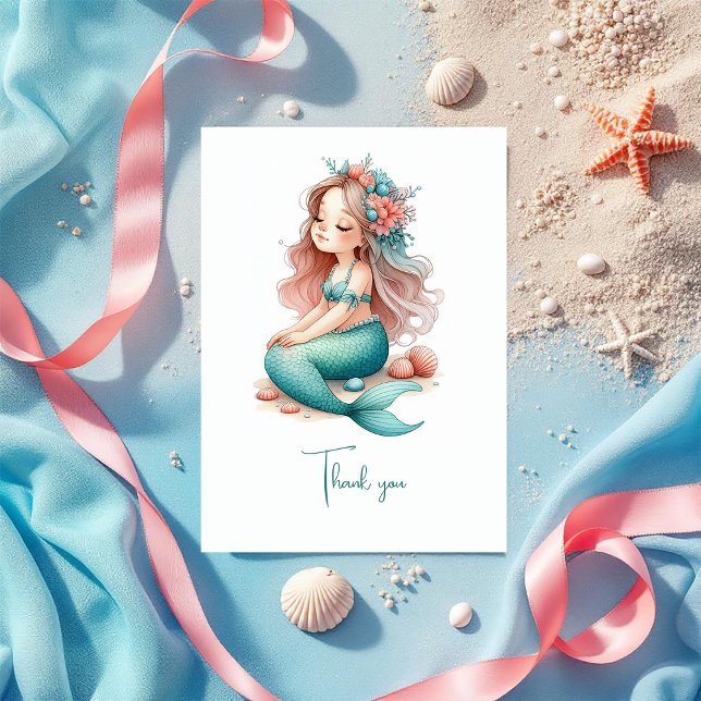Nautic Mermaid Birthday Party Dankeskarte (Nautical Mermaid Birthday Party Thank You Card)