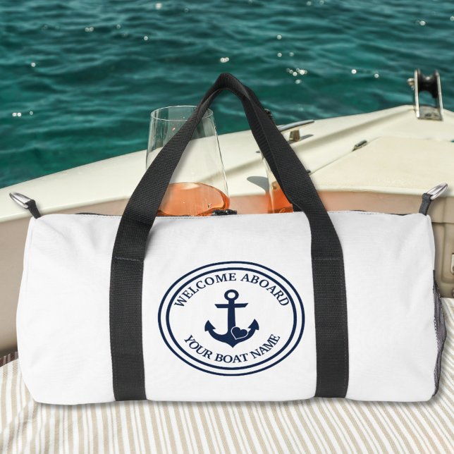 Nautic Modern Heart Anchor White & Navy Duffle Bag (Von Creator hochgeladen)