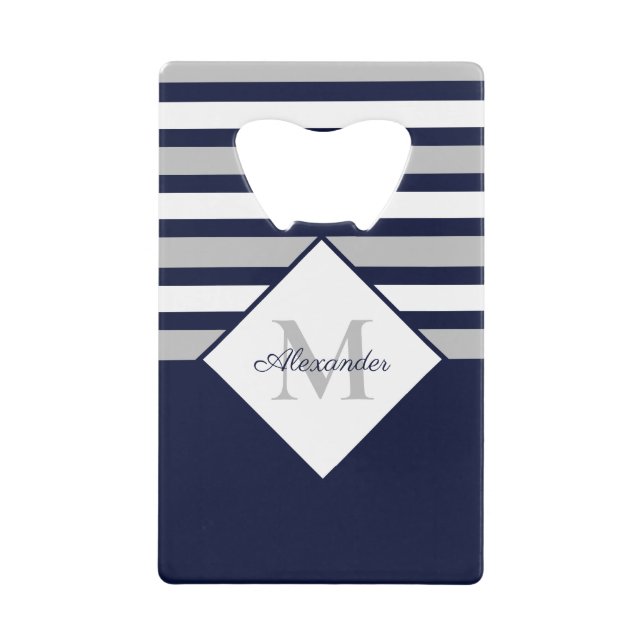 Nautic Modern Navy Blau, weiß gestrichen Grau Geldbeutel Flaschenöffner (Vorderseite)