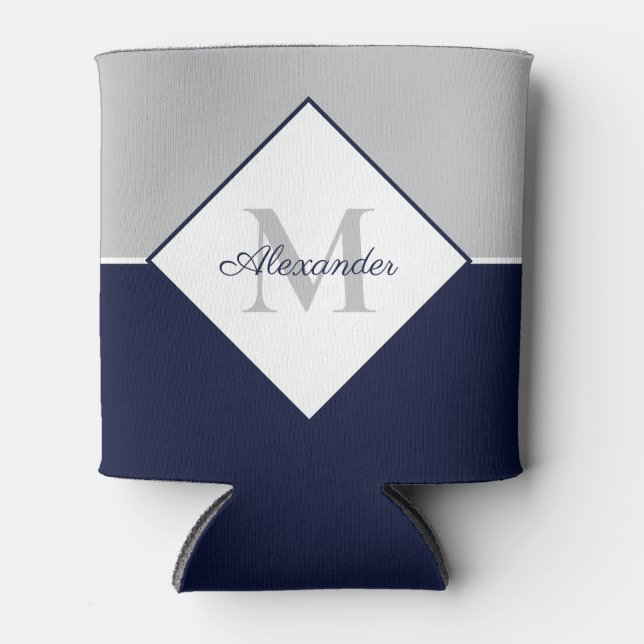 Nautic Modern Navy Blue Gray Monogram Dosenkühler (Vorderseite)