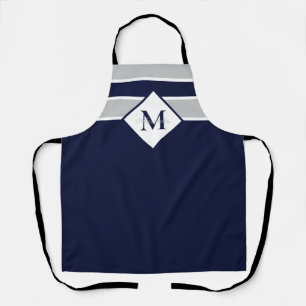 Nautic Modern Navy Blue Gray Monogram Schürze