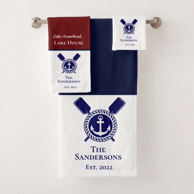 Nautic Modern Navy Blue Monogram Lake House Badhandtuch Set (Insitu)