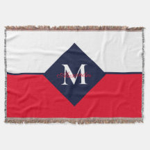 Nautic Modern Navy Blue Red Monogram Doormat