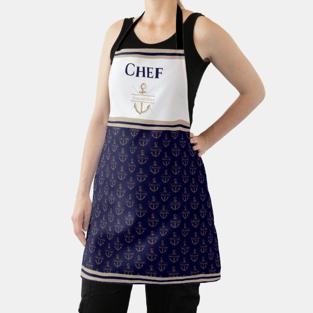 Nautic Monogram Navy Blue White Gold Schürze (InSitu)