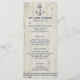 Nautic Navy Anchor Sea Rustic Wood Wedding Menükarte