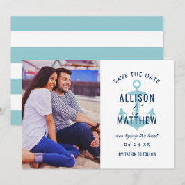 Nautic Navy Aqua Blue Anchor Hochzeitsstift Foto Save The Date