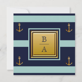 Nautic Navy Aquamarin Stripes Anchor Hochzeit Einladung