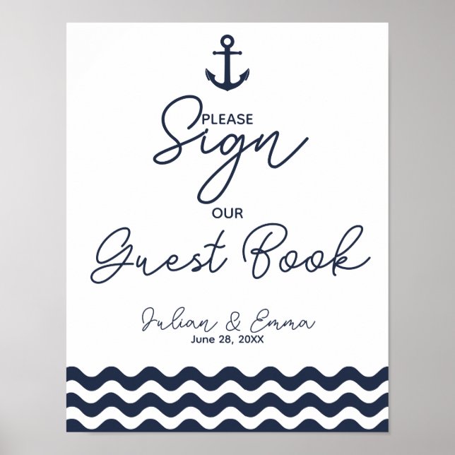 Nautic Navy Blau Bitte unterschreiben Gast Book Pr Poster (Vorne)