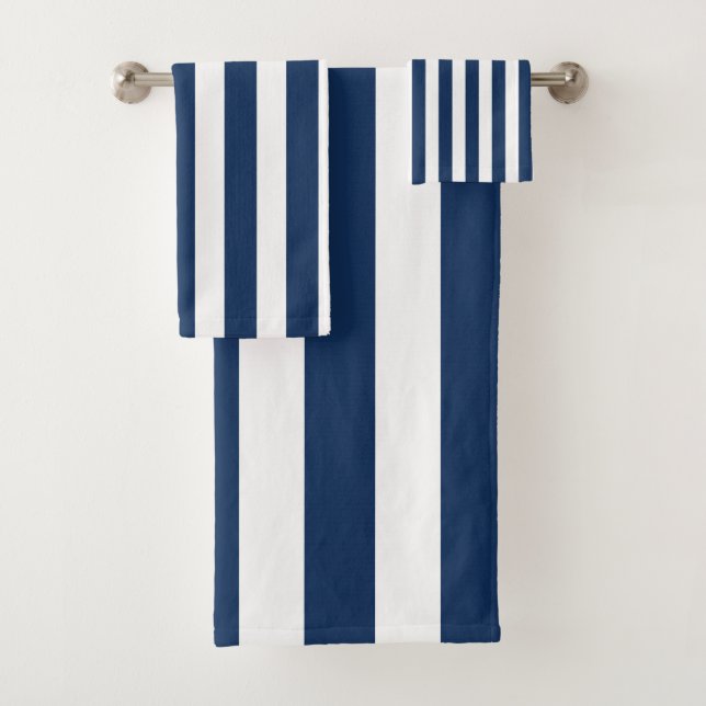 Nautic Navy Blau & Weiß Streifen Badhandtuch Set (Insitu)