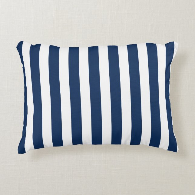 Nautic Navy Blau & Weiß Streifen Dekokissen (Vorderseite)