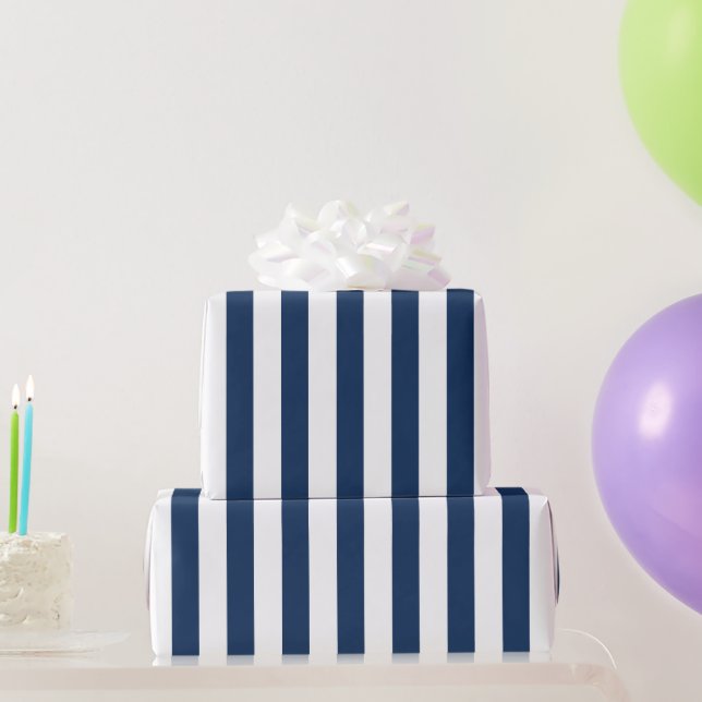 Nautic Navy Blau & Weiß Streifen Geschenkpapier (Partygeschenke)