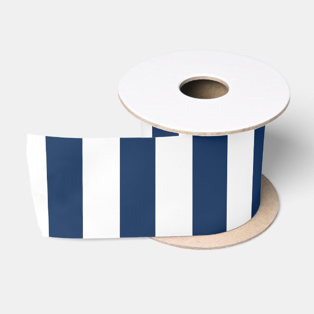 Nautic Navy Blau & Weiß Streifen Satinband (Spule)