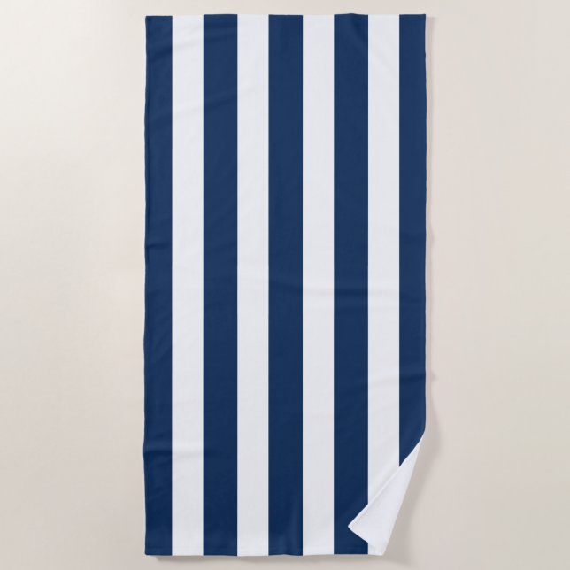 Nautic Navy Blau & Weiß Streifen Strandtuch (Vorderseite)