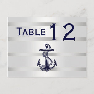 Nautic Navy Blu Anchor Silver Wht H Tischnummer