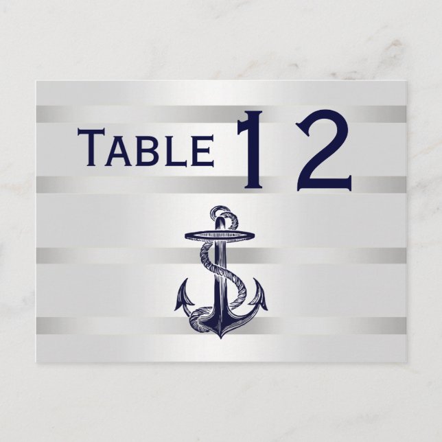 Nautic Navy Blu Anchor Silver Wht H Tischnummer (Vorderseite)