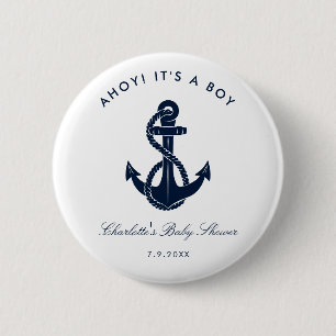 Nautic Navy Blue Anchor Baby Shooter Button