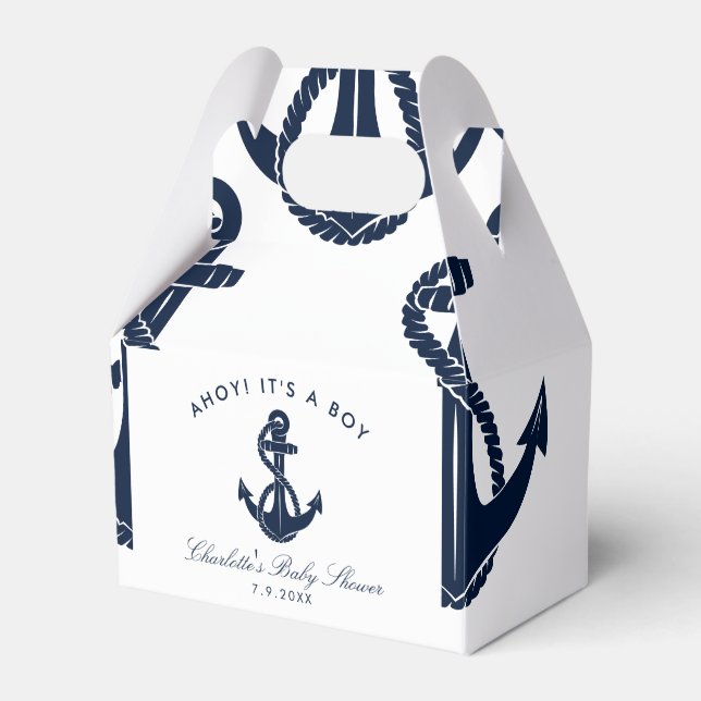 Nautic Navy Blue Anchor Baby Shooter Geschenkschachtel (Vorderseite)