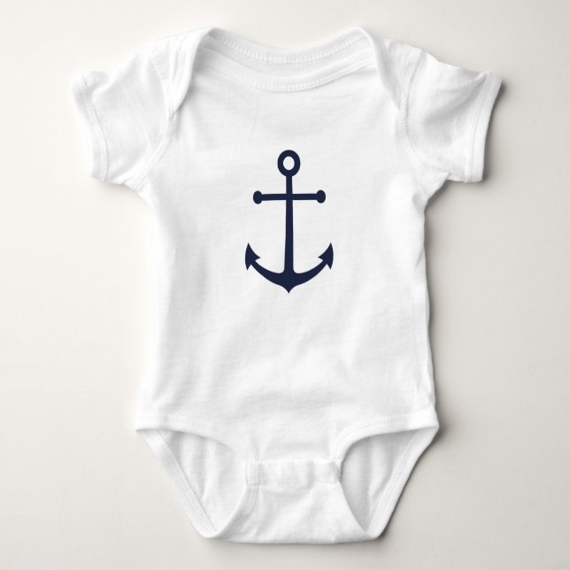 Nautic Navy Blue Anchor Baby Strampler (Vorderseite)