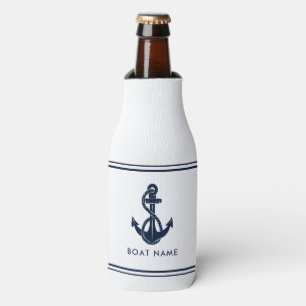 Nautic Navy Blue Anchor Boat Name Custom Flaschenkühler