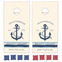 Nautic Navy Blue Anchor Custom Beach House Name