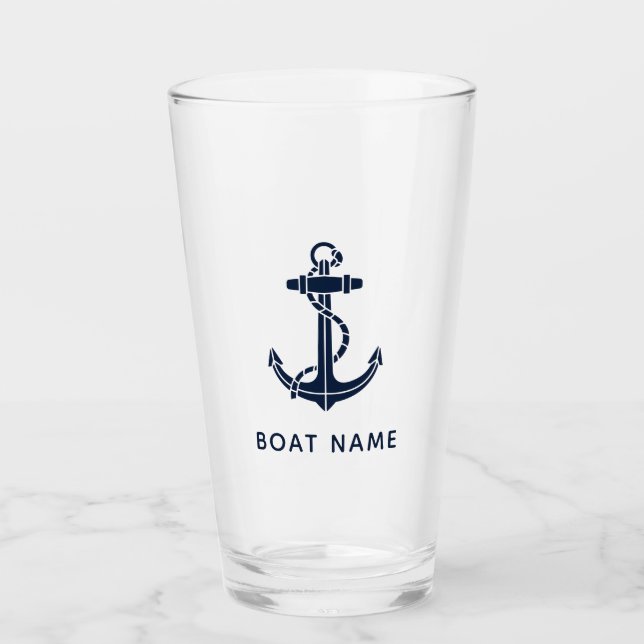 Nautic Navy Blue Anchor Custom Boat Name Glas (Vorderseite)