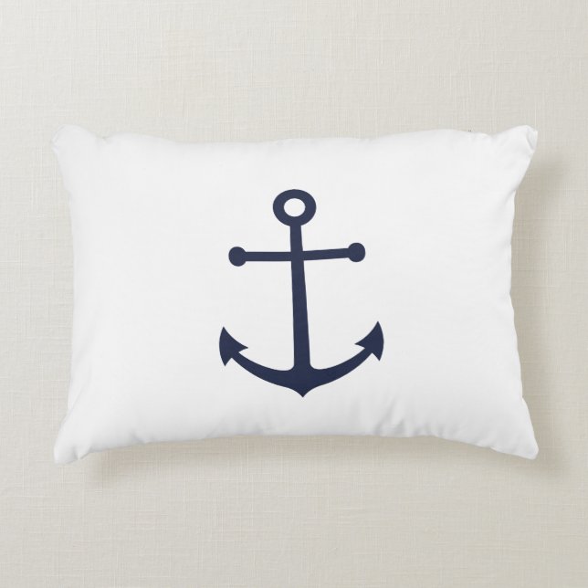 Nautic Navy Blue Anchor Dekokissen (Vorderseite)