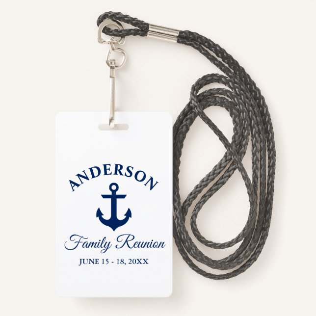 Nautic Navy Blue Anchor Family Wiedersehen Ausweis (Vorderseite mit Schlüsselband)