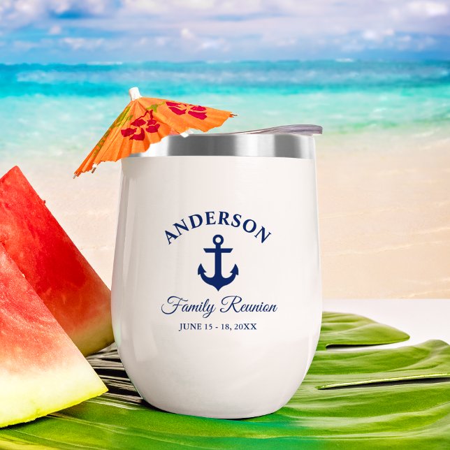 Nautic Navy Blue Anchor Family Wiedersehen Tumbler (Customize to change text size or text style.)