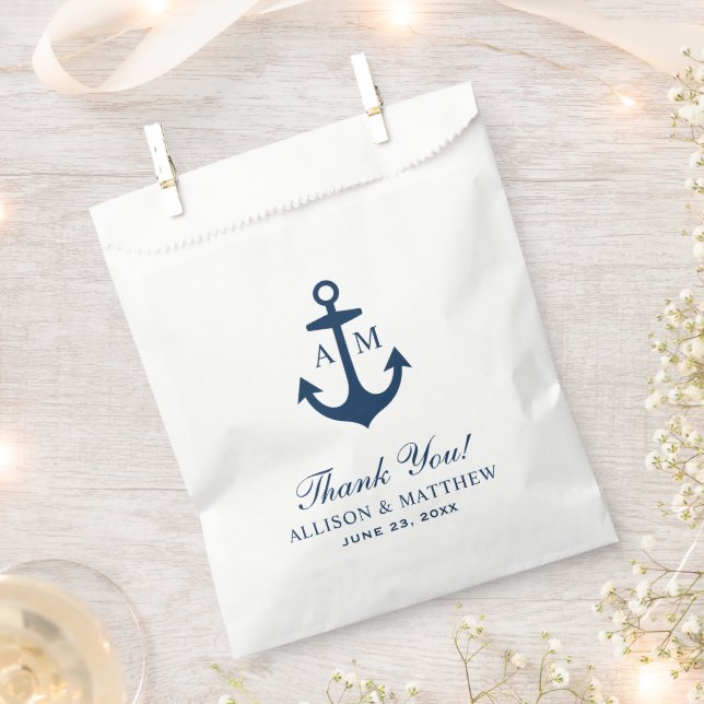 Nautic Navy Blue Anchor Hochzeit Vielen Dank Geschenktütchen (Ausgeschnitten)