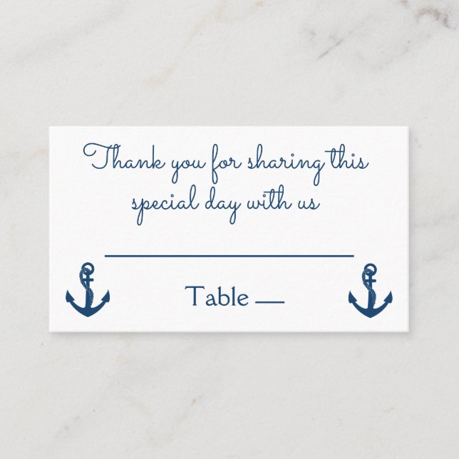 Nautic Navy Blue Anchor Hochzeit Vielen Dank Platzkarte (Vorderseite)