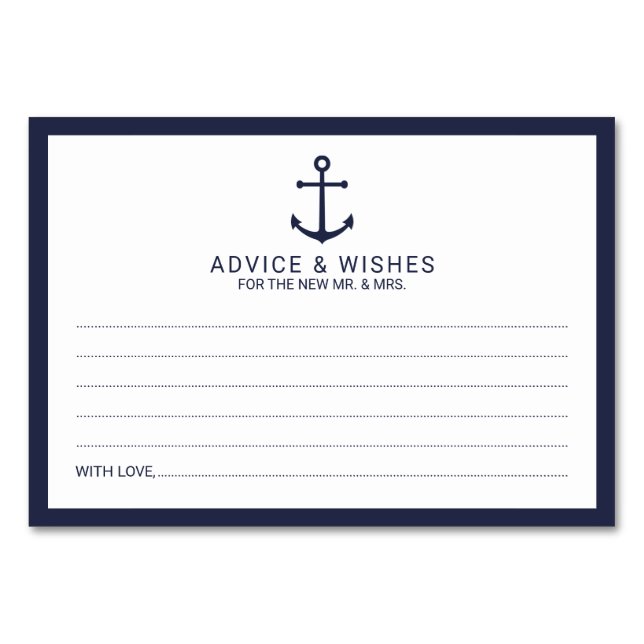 Nautic Navy Blue Anchor Hochzeitsratgeber und Wüns Tischnummer (Vorderseite)