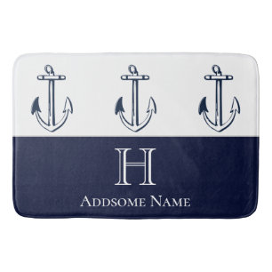 Nautic Navy Blue Anchor Küste Mit Monogramm Bath Badematte