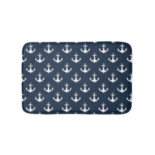 Nautic Navy Blue Anchor Muster Badematte