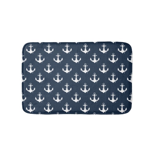 Nautic Navy Blue Anchor Muster Badematte (Vorderseite)