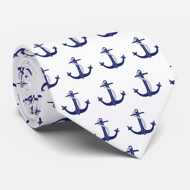 Nautic Navy Blue Anchor Muster Krawatte (Gerollt)