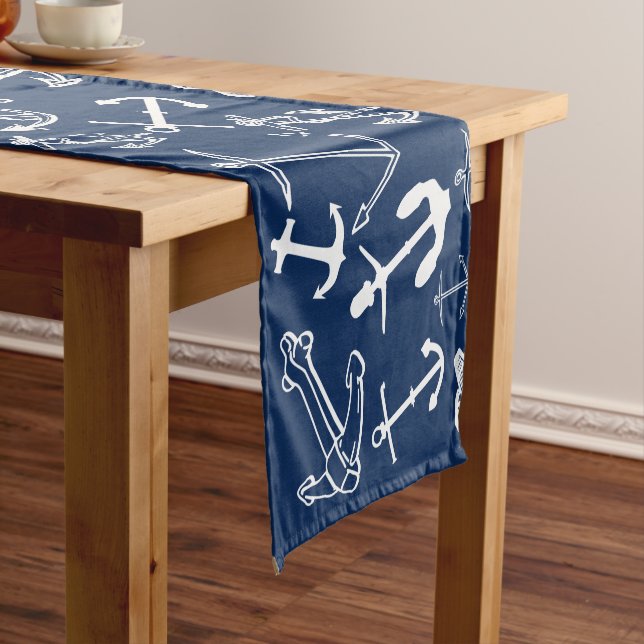 Nautic Navy Blue Anchor Muster Kurzer Tischläufer (Beispiel)
