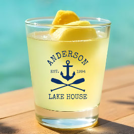 Nautic Navy Blue Anchor Oars Family Lake House Schnapsglas