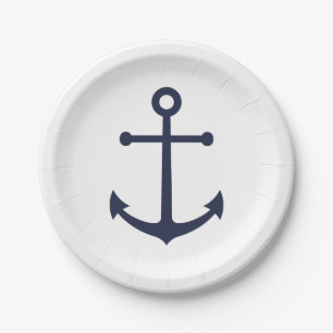 Nautic Navy Blue Anchor Pappteller