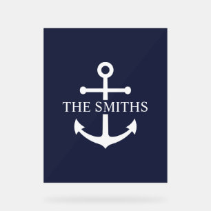 Nautic Navy Blue Anchor Personalisierter Familienn Acrylschild