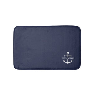 Nautic Navy Blue Anchor Personalisierter Familienn Badematte