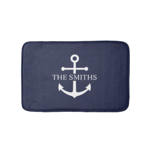 Nautic Navy Blue Anchor Personalisierter Familienn Badematte