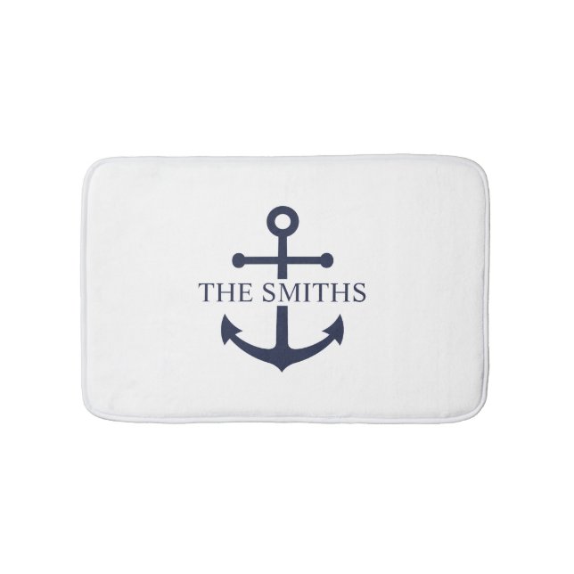 Nautic Navy Blue Anchor Personalisierter Familienn Badematte (Vorderseite)