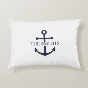 Nautic Navy Blue Anchor Personalisierter Familienn Dekokissen