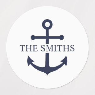 Nautic Navy Blue Anchor Personalisierter Familienn Etiketten