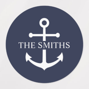 Nautic Navy Blue Anchor Personalisierter Familienn Etiketten