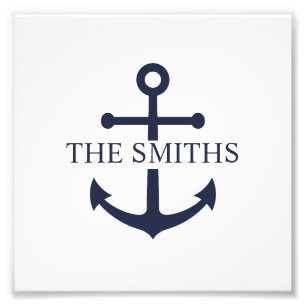 Nautic Navy Blue Anchor Personalisierter Familienn Fotodruck